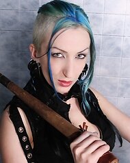 Flexible post apocalyptic nude punk dancer